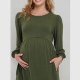 Skater Style Maternity Dress with Pockets - Olive