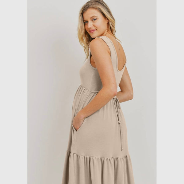 Sleeveless French Terry Midi Maternity Dress - Taupe