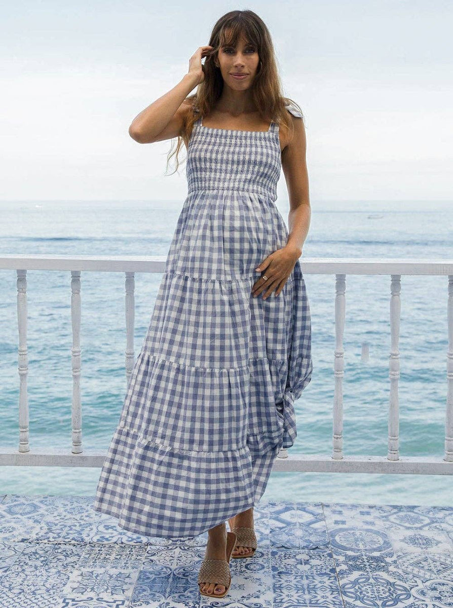 Lilliana Blue Gingham Summer Maternity Dress – Hatch Boutique