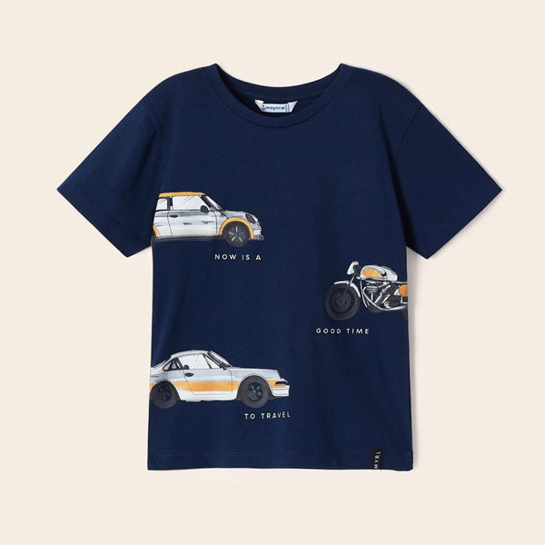 Printed Short Sleeve T-Shirt - Retro Rides, Navy