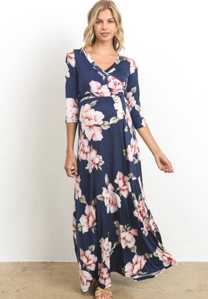 3/4 Sleeve Maternity/Nursing Maxi Dress