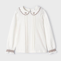Embroidered Knit Blouse - Natural Mocha