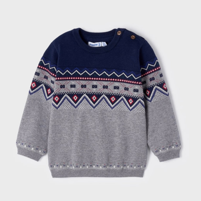 Jacquard Sweater - Gray/Navy – Hatch Boutique