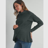 Turtleneck Overlap Maternity/Nursing Sweater - Dark Green