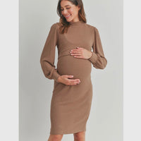 Mock Neck Maternity/Nursing Dress - Brown