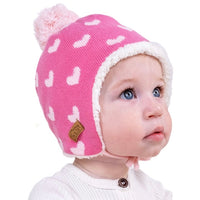 Knit Earflap Hats - Pink, Hearts