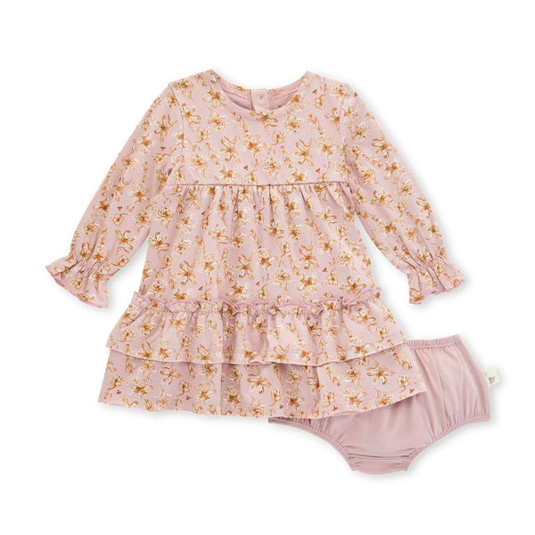Ditsy Country Floral Dress & Diaper Cover Set - Peony
