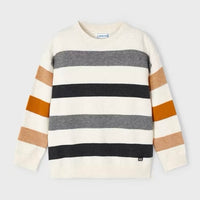 Knit Striped Sweater - Cream, Slate & Gold