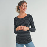 Maternity/Nursing Top with Functional Button Detail - Black Stripe
