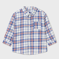 Long Sleeve Button-Up Plaid Shirt - Blue & Red