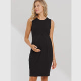 Sleeveless Maternity Dress with Front Pleat - Black