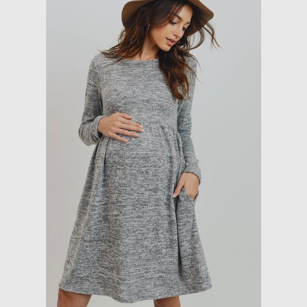 Knit Maternity Sweater Dress - Heather Grey