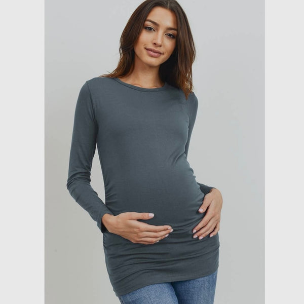 Long Sleeve Modal Jersey Maternity Top - Sea Blue