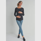 Maternity/Nursing Top with Functional Button Detail - Black Stripe