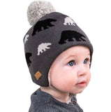 Knit Earflap Hats - Dark Grey, Bears