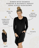 Ribbed Bamboo Maternity & Nursing Nightgown - Black
