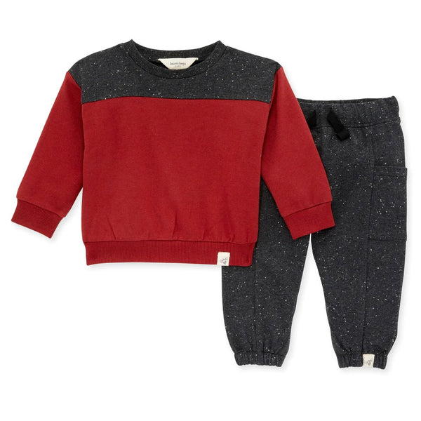 Pullover & Jogger Pant Set - Brick & Speckled Gray