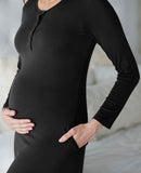 Ribbed Bamboo Maternity & Nursing Nightgown - Black