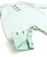 Tiny Mint Stripe Knit Henley Pocket Romper