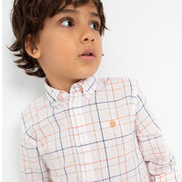 Long Sleeve Button-Up Shirt - Grapefruit & Navy Print