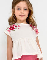 Embroidered Short Sleeve Top - Cream
