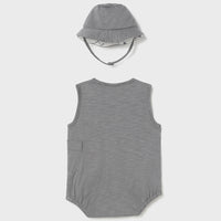 Romper with Matching Bucket Hat - Gray, Elephant