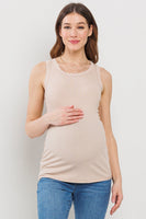 Basic Maternity Tank Top with Scoop Neck - Taupe