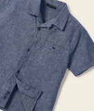 Short Sleeve Linen Button-Up Shirt - Blue