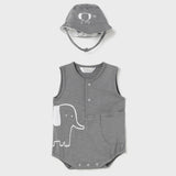 Romper with Matching Bucket Hat - Gray, Elephant