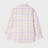 Long Sleeve Button-Up Shirt - Grapefruit & Navy Print