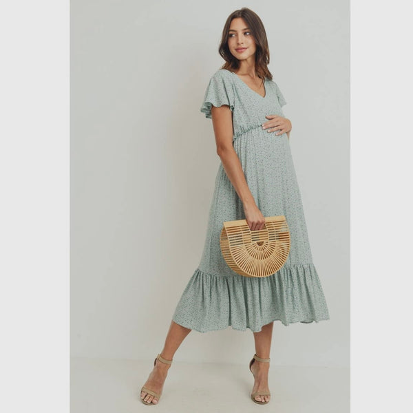 Gauze V-Neck Ruffle Maternity Dress - Pastel Blue Hatch Boutique Gauze V-Neck Ruffle Maternity Dress - Pastel Blue Hatch Boutique