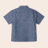 Short Sleeve Linen Button-Up Shirt - Blue