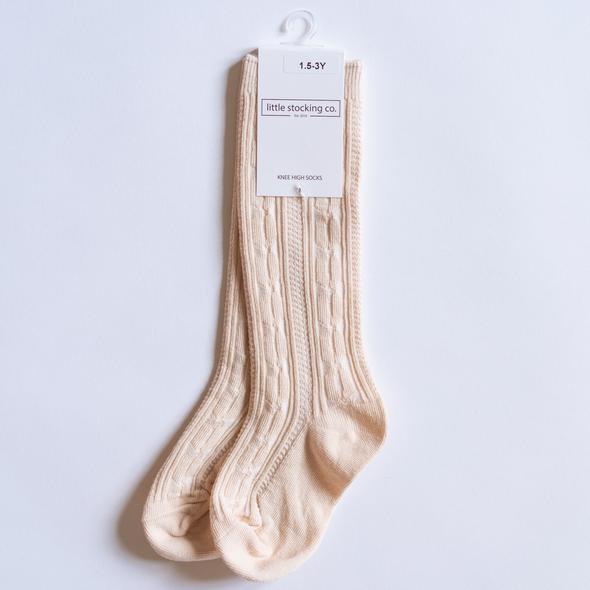 Cable Knit Knee High Socks - Vanilla