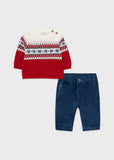 Crewneck Sweater & Pants Holiday Set - True Navy & Red
