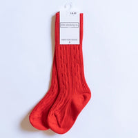 Cable Knit Knee High Socks - Red