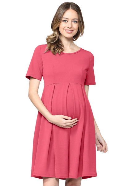 Maternity Swing Dress with Front Pleat - Hot Pink Hatch Boutique Maternity Swing Dress with Front Pleat - Hot Pink Hatch Boutique