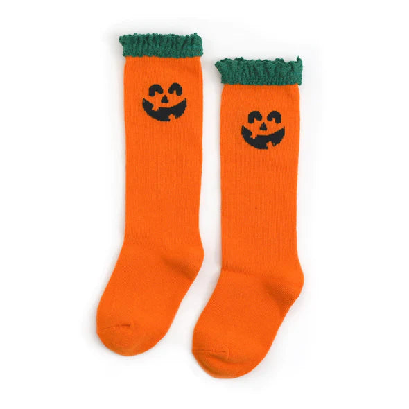 Lace Top Knee High Socks - Jack-O-Lantern