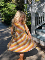 Merilie Dress - Long Sleeve, Gold/Orange Stripe