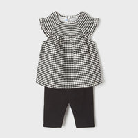 Cap Sleeve Top & Leggings Set - Black & White Check