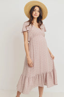 Gauze V-Neck Maternity Ruffle Dress - Blush