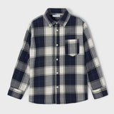 Long Sleeve Button-Up Shirt - Navy, Ivory & Forest Green