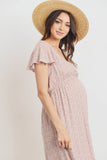 Gauze V-Neck Maternity Ruffle Dress - Blush