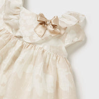 Fancy Floral Linen Dress - Beige & Cream