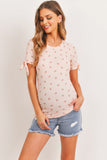 Ribbed Tie Sleeve Maternity Top - Peach Floral