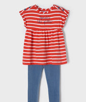 Denim Leggings & T-Shirt Set - Red Stripe