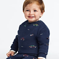 Printed Pullover Sweatshirt - Navy with Cars