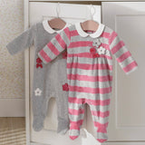 Long Sleeve Footed Outfits - 2 Pack, Grey & Berry