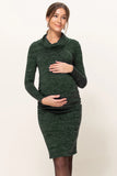 Cowl Neck Long Sleeve Maternity Dress - Heathered Green