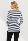 Long Sleeve Jersey Maternity Top - Ivory/Navy Stripe