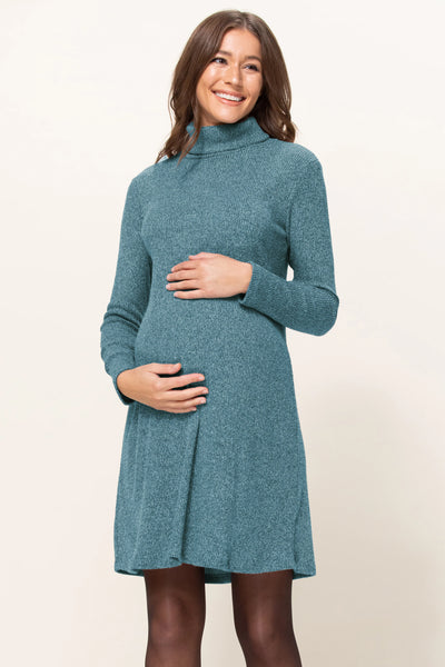 Mir Rib Maternity Shift Knit Dress - Teal